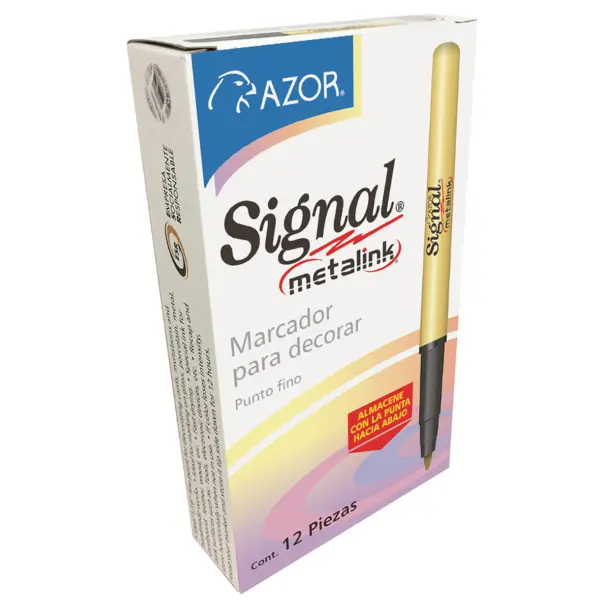Marcador AZOR SIGNAL 30010 METALINK Plata. Punto fino. Paquete con 12 piezas. -