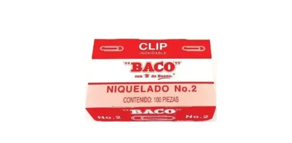 Clip. Clip BACO #2 No de Parte 12043. Caja con 100 Piezas Niqueladas. -