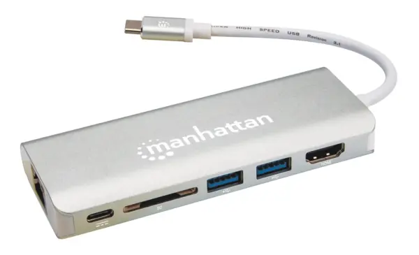 Estación Docking USB Tipo-C 6 en 1 MANHATTAN 152075 - USB 3.0, 5 puertos, 40000 Mbit/s, Aluminio