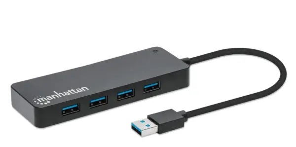 168403 HUB USB-A macho a 7 USB-A hembra - de alta velocidad a 5 Gbps, alimentado por Bus, negro