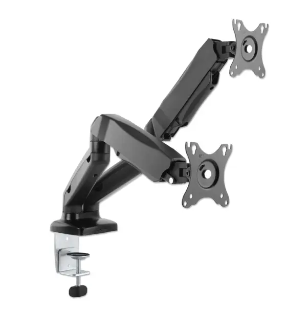 462501 Soporte de aluminio con pistones de gas para dos monitores: Los brazos articulados sujetan dos monitores de 17 pulgadas a 32 pulgadas de hasta 9 k -