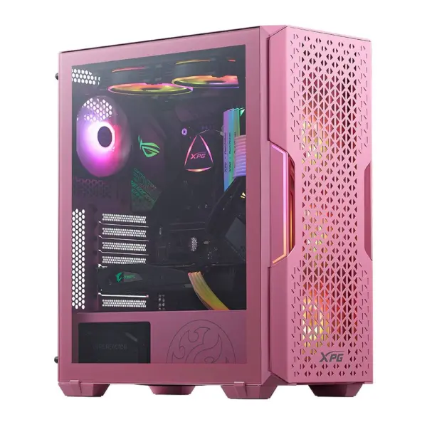 Gabinete GAMER XPG STARKER AIR - Media torre. Panel lateral vidrio templado. ATX, Micro-ATX y Mini-ITX. Filtro polvo extraible. ROSA. STARKERAIR-PKCUS