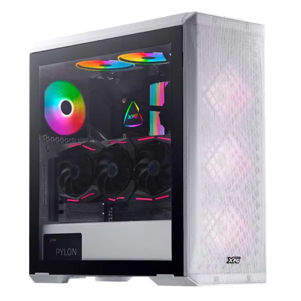 Gabinete GAMER XPG DEFENDER - Media torre. Panel lateral de vidrio templado. Filtro de polvo extraible. Color BLANCO. DEFENDER-WHCWW