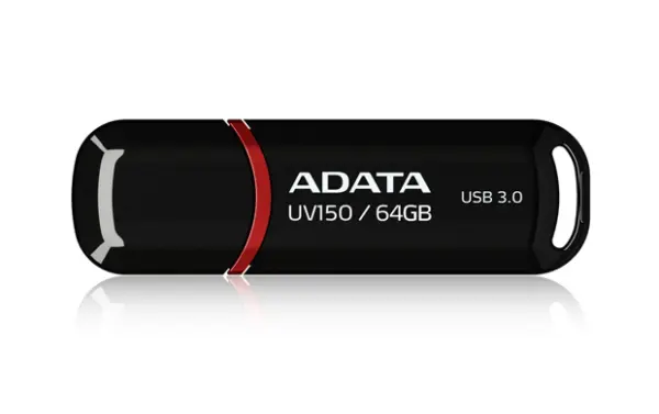 Memoria USB ADATA UV150 - Negro, 64 GB, USB 3.2 (retrocompatible con 3.0 y 2.0), 100 MB/s