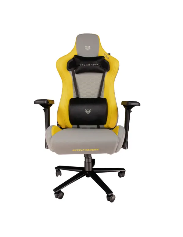 Silla THUNDER TOUR BALAM RUSH GAMER Tela Reclinable 90-180 Piston Clase 4 Reposabrazos 4D DARK-LIGHT EDITION Gris/Amarillo -