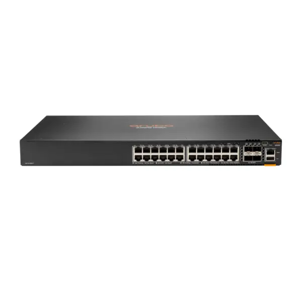 24 puertos 10/100/1000BASE-T y 4 puertos 1/10G SFP con 370 W de potencia PoE clase 4 - 128 Gbps