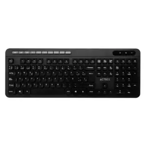 Teclado ACTECK PRIME AC-931632 - Inalámbrico, Estándar, Negro, 105 teclas   14 multimedia, requiere 1 batería AA, receptor USB 2.4 Ghz