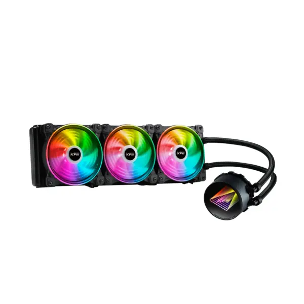 Enfriador liquido XPG LEVANTE X 360. Tres vent. ARGB 120 mm. Radiador aluminio 360mm. Intel: LGA 1700 - 1200, 115x y AMD: AM5, AM4. LEVANTEX360-BKCWW