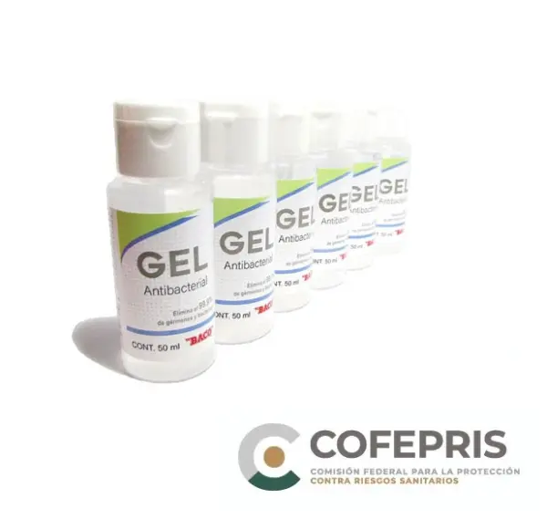 Gel Antibacterial BACO GL-001. Alcohol al 70 . Plegadiza con 10 frascos de 50 ml. -