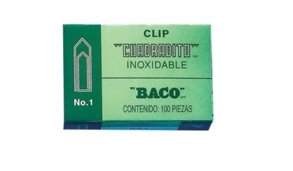 Clip. Clip BACO #1 No de Parte 12067. Caja con 100 Piezas Niqueladas. -