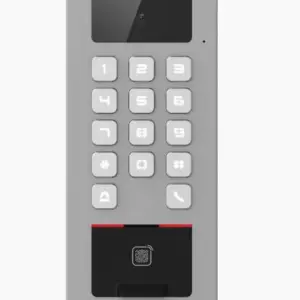 Lector Biometrico con Teclado para Exterior Antivandálico con función de Videoportero Multiapartamento / Huella - Tarjeta, Código QR, PIN o App HikConnect