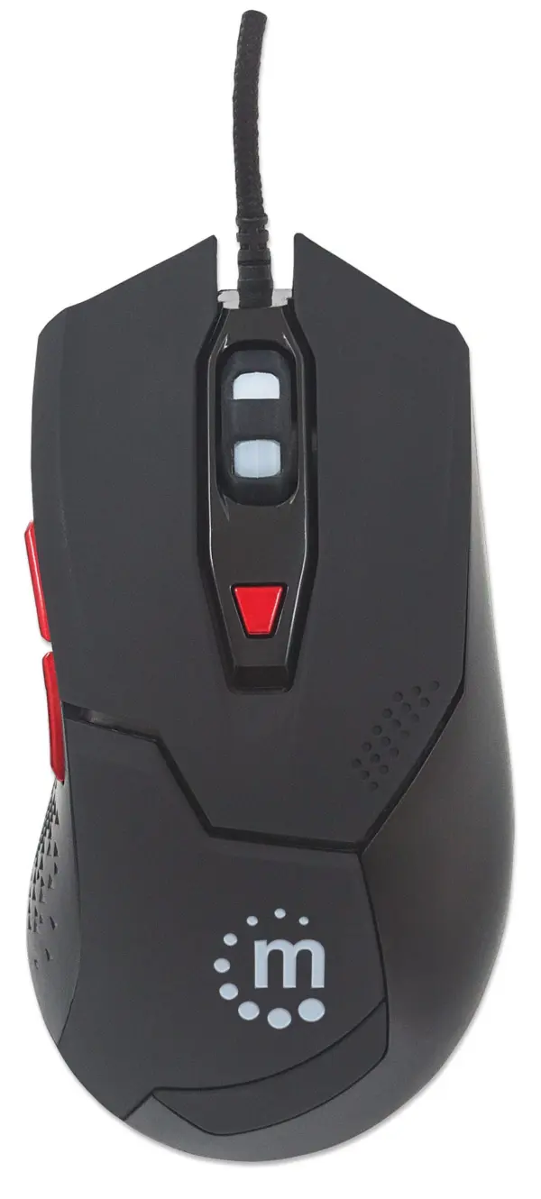 Mouse Optico Cableado para Videojuegos con LED MANHATTAN 176071 - Alámbrico, Juego, Óptico, 2400 (Ajustable), Negro/Multicolor