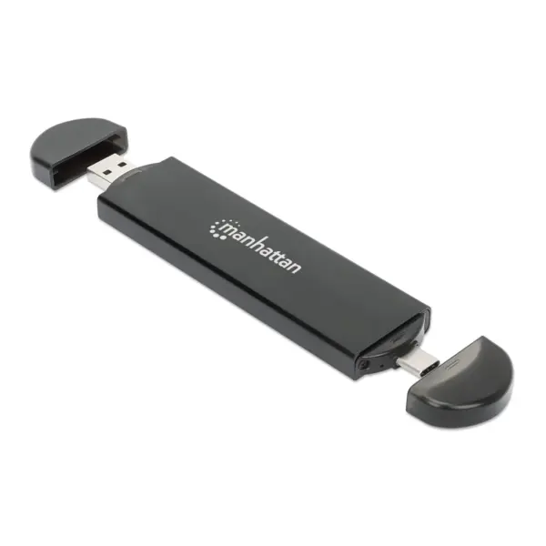 130639 Gabinete USB a SDD M.2 NVMe y SATA - Conector USB-C y USB-A integrado para una conexión de host versátil.
