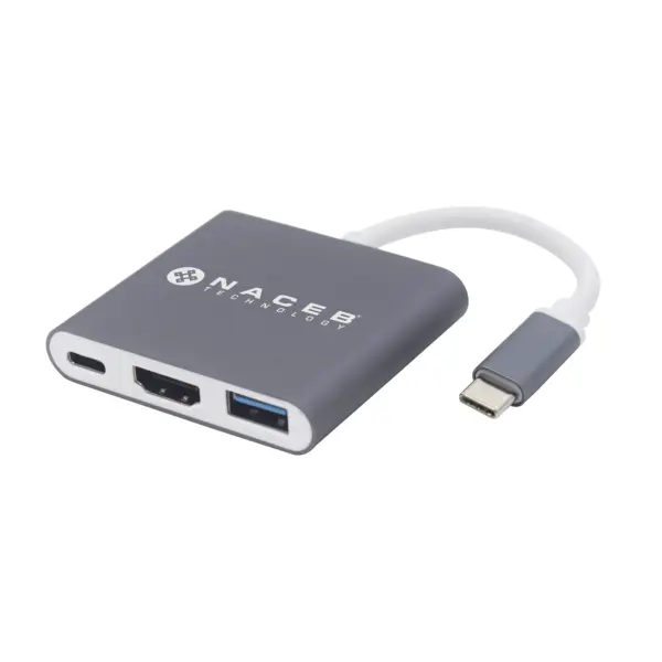 Adaptador Tipo C a HDMI   USB 3.0   PD Naceb Technology NA-0111 - Plata, USB C, HDMI   USB 3.0   PD