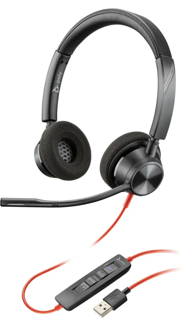 Poly Blackwire 3225 - Alambricos, USB-C con adaptador USB-C/A, conector 3.5 mm, Binaural, certificacion Microsoft Teams