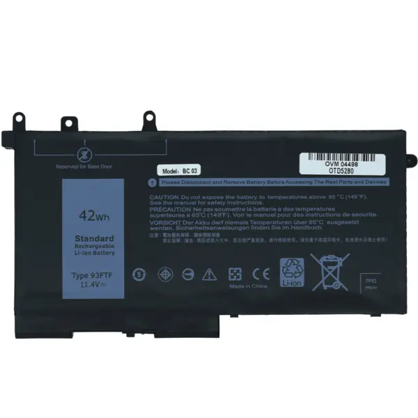 Bateria para Laptop OTD5280 OVALTECH Polimero 11.4V para Dell 5280 5290 5480 5490 5580 5590 series 3DDDG 3VC9Y 03VC9Y O3VC9Y 4YFVG 45N3J 451-BBZP -