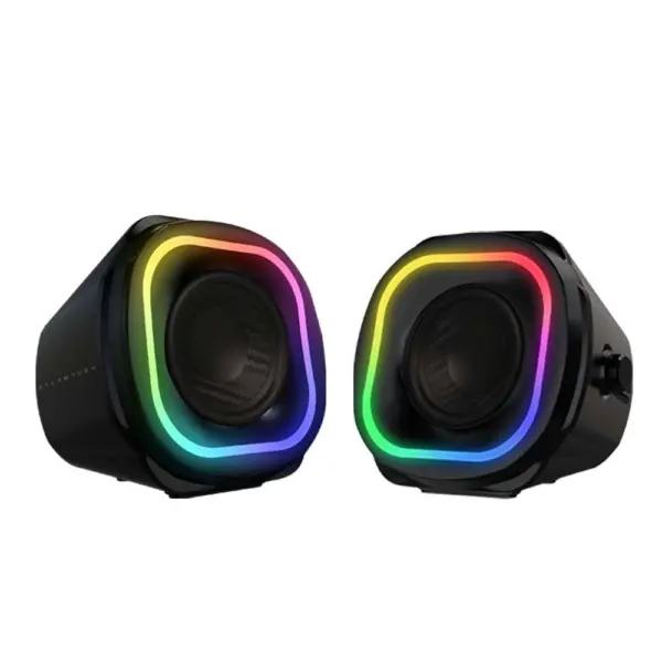 Bocinas 2.0 Gamer Glimm Quad BG555 Balam Rush Conexión Bluetooth/Auxiliar - Controlador Touch, iluminación LED 3 modos, 10w RMS. Sonido estéreo, Alimentació