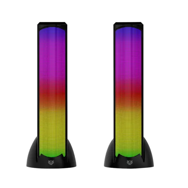 Bocinas 2.0 Gamer Glimm Tower BG575 Balam Rush Conexión Bluetooth/Auxiliar - iluminación LED 3 modos, 10w RMS. Sonido estéreo, Alimentación 5 Vcc 1A, Tipo d