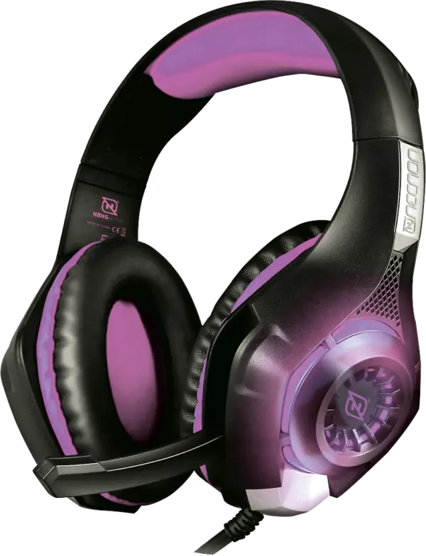 HEADSET GAMING OVER-EAR NBHG VIPER LED ALAMBRICO  DIADEMA FLEXIBLE MICROFONO 3.5MM USB PC CONSOLAS CELULAR INC ADAPTADOR MEGABASS FUCSIA -