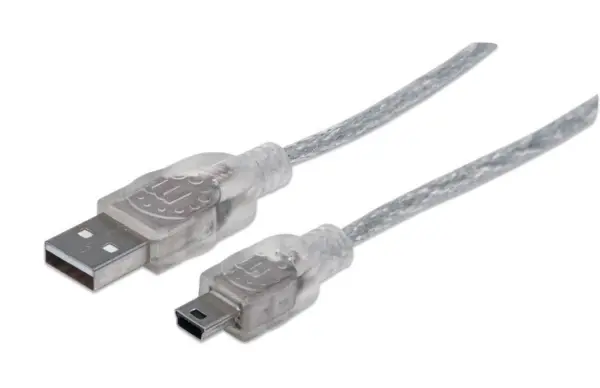 333412 Cable USB 2.0 - A macho a Mini-B macho, 480 Mbps, 1.8 m, Plateado translúcido