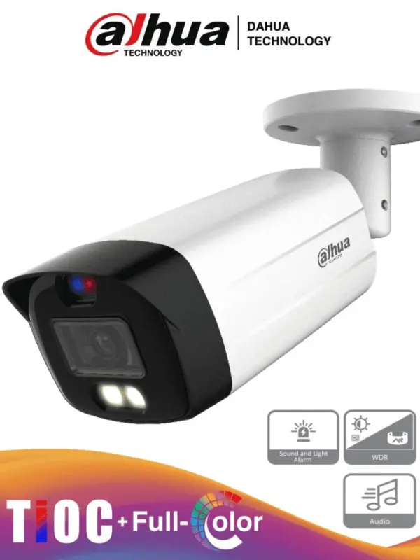 DAHUA HAC-ME1809TH-A-PV - Cámara Bullet TiOC 4k/ Lente de 3.6mm/ Luz de 40 Mts/ Micrófono Integrado/ 1 Salida de Alarma/ Soporta: CVI/TVI/AHD/ IP67/ -