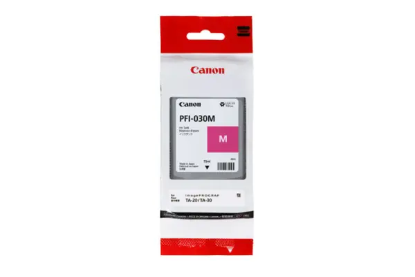Tanque de Tinta CANON PFI-030 - Magenta, Tecnología de Impresión Inyección de Tinta. Compatible con Plotter Canon TA-20 y TA-30. Capacidad 55 ml