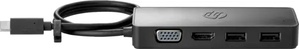 HP USB-C Travel Hub USB-C - HDMI, VGA, USB A HP 7PJ38AA, Puerto 1: USB Tipo C, Puerto 2: HDMI, Puerto 3: VGA, Puerto 4: 2 USB A, 4 puertos, Negro