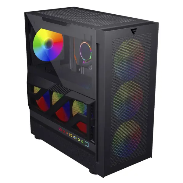 GABINETE GAMER GAME FACTOR CSG800 ATX - CRISTAL, USB 3.0, INTERACCIÓN LATERAL CON RGB, S/FTE, NEGRO