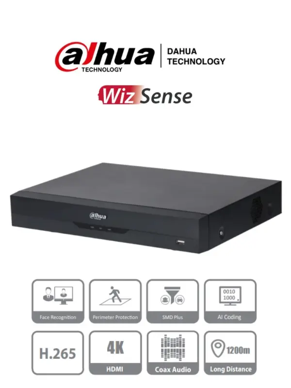 XVR  Dahua Technology DH-XVR5116H-4KL-I3 - Negro, 3840 x 2160 Pixeles, H.264, H.264 , H.265, H.265 , 16, 16