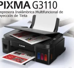 Multifuncional de inyección de tinta CANON Pixma G3110 2315C004AB Tecnología Tinta Continua. Funciones: Impresora - Copiadora - Escáner Velocidad de Impres -