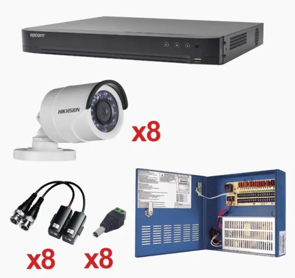 Kit 1 DVR 8 Canales   8 Cámaras Bala EPCOM KH1080P8BW - 8, 1920 x 1080 Pixeles, 2 MP