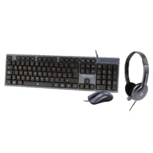 Kit Teclado Mouse Diadema para Oficina PERFECT CHOICE PC-201700 - Negro, 1000 DPI