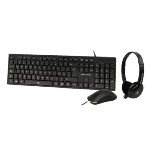 Kit Teclado Mouse Diadema para Oficina  PERFECT CHOICE PC-201717 - Negro, 1000 DPI