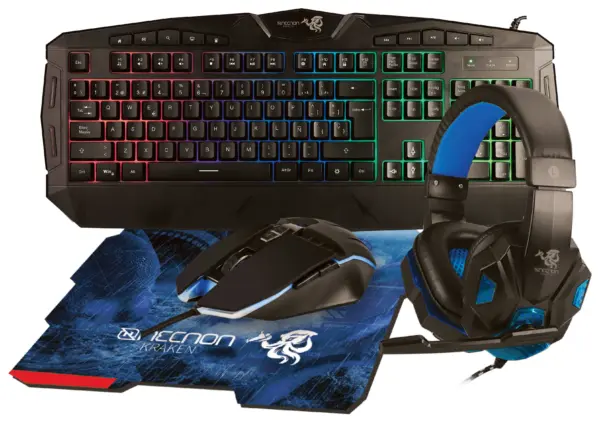 KIT GAMING 4 EN 1 NGC-KRAKEN AUDIFONOS LED TECLADO 114 TECLAS MOUSE 7 BOTONES HASTA 3200DPI MOUSEPAD AZUL -