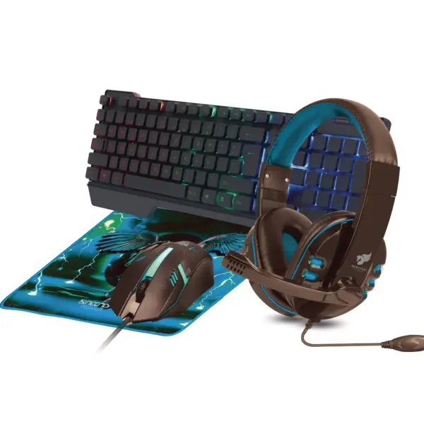 KIT GAMING 4 EN 1 NGC-PEGASUS AUDIFONOS LED TECLADO 104 BOTONES MOUSE 3 BOTONES 1000DPI MOUSEPAD AZUL -