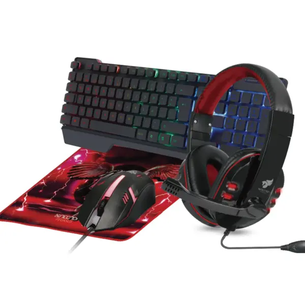 KIT GAMING 4 EN 1 NGC-PEGASUS AUDIFONOS LED TECLADO 104 BOTONES MOUSE 3 BOTONES 1000DPI MOUSEPAD ROJO -