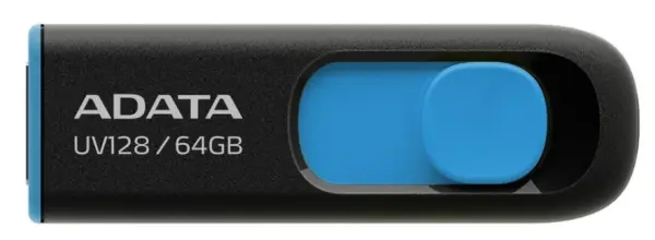 Memoria USB ADATA UV128 - Negro, 64 GB, USB 3.2 (retrocompatible con 3.0 y 2.0), 100 MB/s, 40 MB/s
