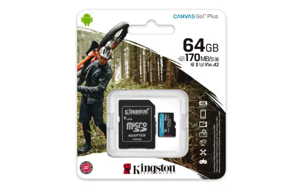 MEMORIA MICROSD KINGSTON CANVAS GO! PLUS 64GB R.170MB/S W.70MB/S CL10 UHS-I U3 V30 A2 -