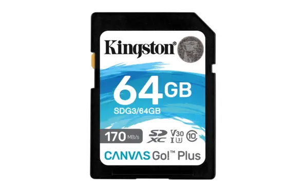 MEMORIA SDXC KINGSTON CANVAS GO! PLUS 64GB R.170MB/S W.70MB/S CL10 UHS-I U3 V30 -