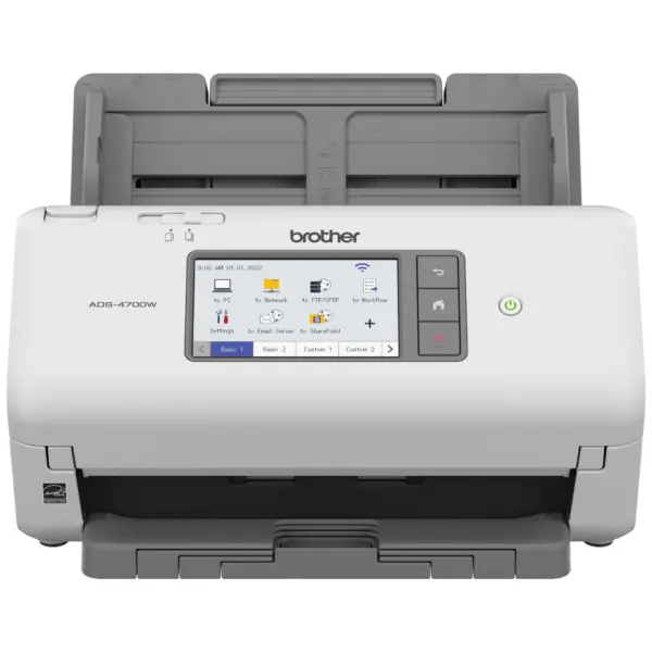 Escáner de escritorio Brother Valor ADS4700W - Dúplex, 40 ppm/80 ipm, Ethernet, Wifi, ADF hasta 80 hojas, escanea hasta 6, 000 hojas diarias