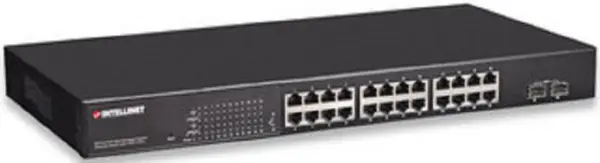 Switch INTELLINET Administrable por Web Gigabit Ethernet de 24 puertos PoE  y 2 puertos - Negro, 24 puertos, Cat5e, Cat6, RJ-45