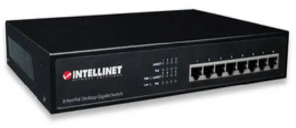 Switch INTELLINET Gigabit PoE  de 8 puertos - Negro, 135 W, 8 puertos, Cat5e, Cat6, RJ-45